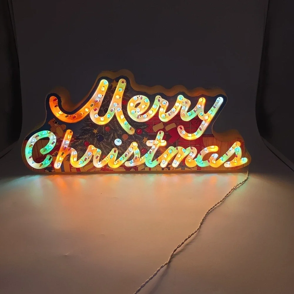Vintage 1992 Holiday Glow Merry Christmas Lighted Sign 144 Lights 8 functions